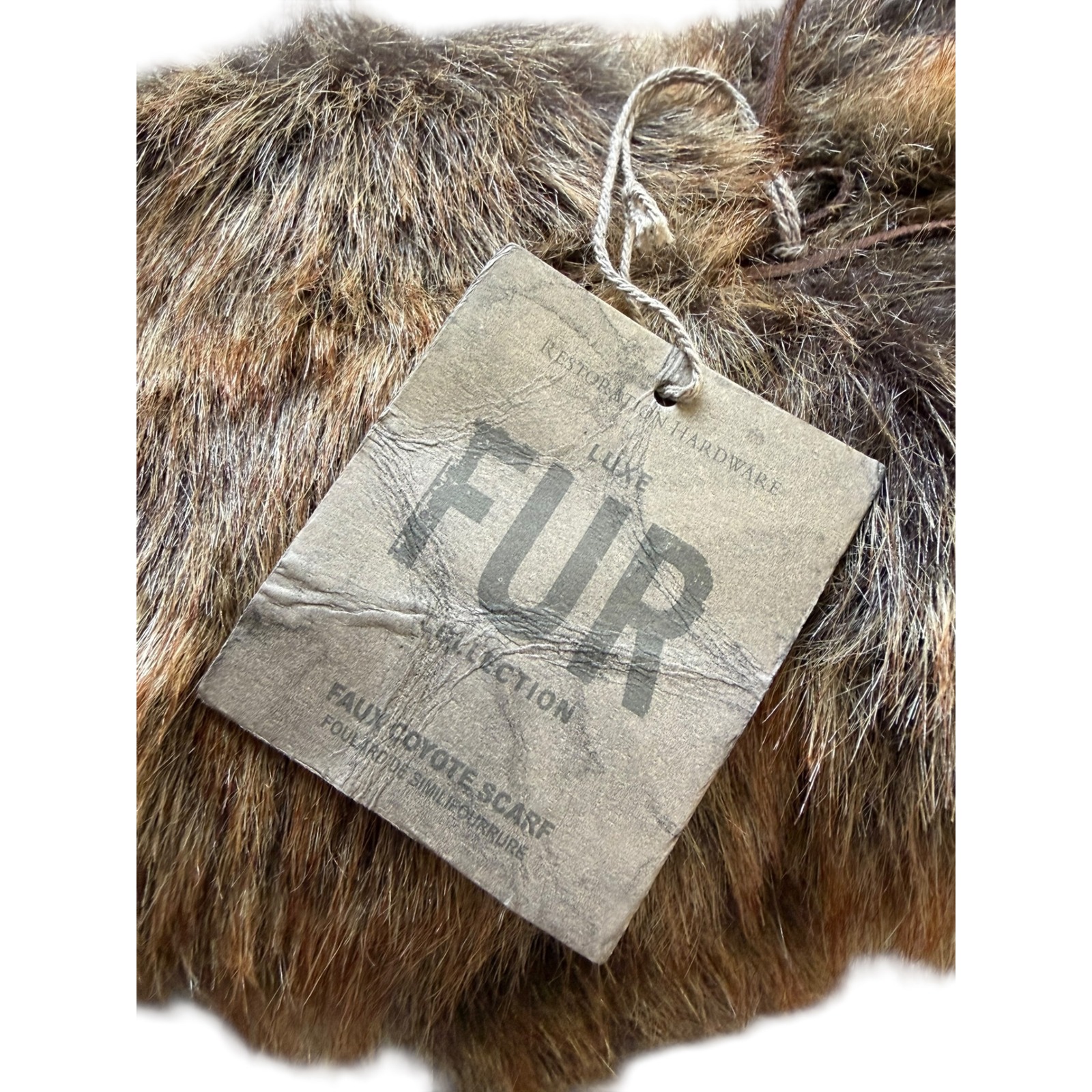 Rh Restoration Hardware Scarf Brown New Faux Coyote Luxe Fur Women Os Nwt — image 2 of 5
